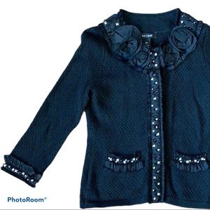 WHBM | Embellished Black Seed Stitch Cardigan EUC